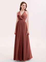 V Neck Full Length Chiffon Bridesmaid Dress Terracotta Plus Size