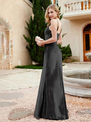 V-neck Velvet Mermaid Dress With Slit Black