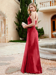V-neck Velvet Mermaid Dress With Slit Burgundy