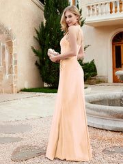 V-neck Velvet Mermaid Dress With Slit Champagne