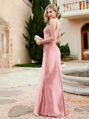 V-neck Velvet Mermaid Dress With Slit Dusty Rose
