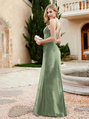 V-neck Velvet Mermaid Dress With Slit Dusty Sage