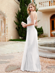 V-neck Velvet Mermaid Dress With Slit Ivory