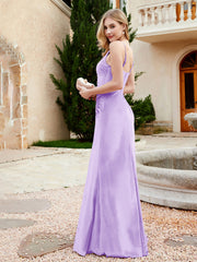 V-neck Velvet Mermaid Dress With Slit Lilac
