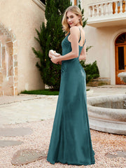 V-neck Velvet Mermaid Dress With Slit Peacock