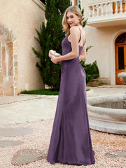 V-neck Velvet Mermaid Dress With Slit Plum