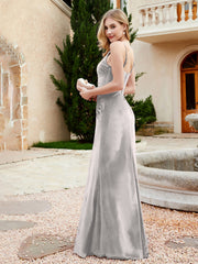 V-neck Velvet Mermaid Dress With Slit Silver
