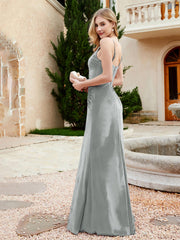 V-neck Velvet Mermaid Dress With Slit Steel Grey