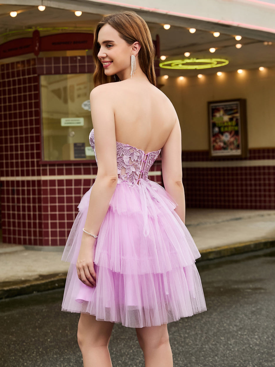Appliqued Corset Top Halter Tulle Short Dress White
