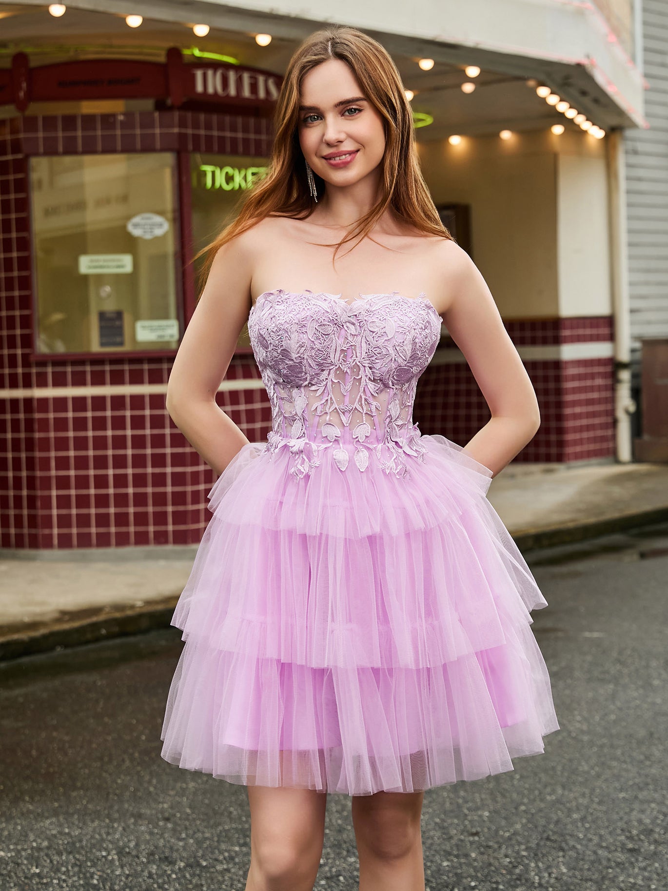 Corset Top Tiered Short Tulle Dress Orchid