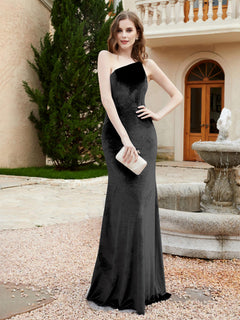 One Shoulder Sheath Velvet Gown Black Plus Size