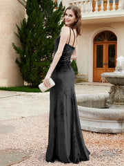 One Shoulder Sheath Velvet Gown Black