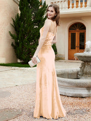 One Shoulder Sheath Velvet Gown Champagne