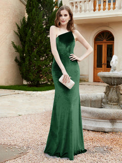 One Shoulder Sheath Velvet Gown Dark Green Plus Size