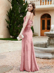 One Shoulder Sheath Velvet Gown Dusty Rose