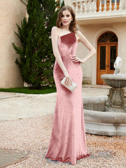 One Shoulder Sheath Velvet Gown Dusty Rose