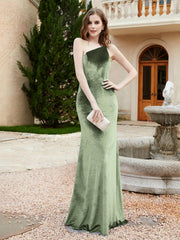 One Shoulder Sheath Velvet Gown Dusty Sage