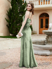 One Shoulder Sheath Velvet Gown Dusty Sage