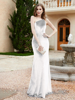 One Shoulder Sheath Velvet Gown Ivory Plus Size