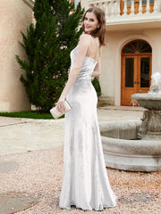 One Shoulder Sheath Velvet Gown Ivory