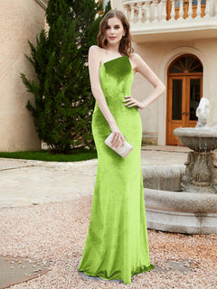 One Shoulder Sheath Velvet Gown Lime Green