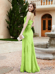 One Shoulder Sheath Velvet Gown Lime Green