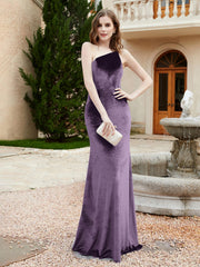 One Shoulder Sheath Velvet Gown Plum Plus Size