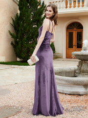 One Shoulder Sheath Velvet Gown Plum