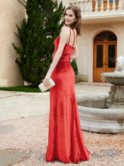 One Shoulder Sheath Velvet Gown Red