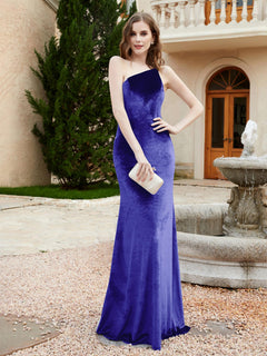 One Shoulder Sheath Velvet Gown Royal Blue Plus Size