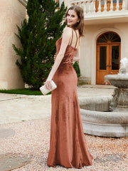 One Shoulder Sheath Velvet Gown Rust