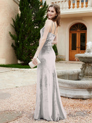 One Shoulder Sheath Velvet Gown Silver