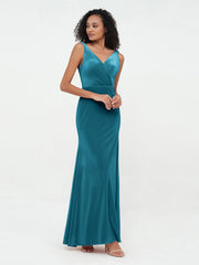 Mermaid Max Velvet Dresses with V Neckline Ink Blue