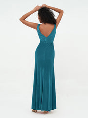 Mermaid Max Velvet Dresses with V Neckline Ink Blue