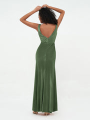 Mermaid Max Velvet Dresses with V Neckline Olive Green Plus Size