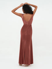 Mermaid Max Velvet Dresses with V Neckline Terracotta Plus Size