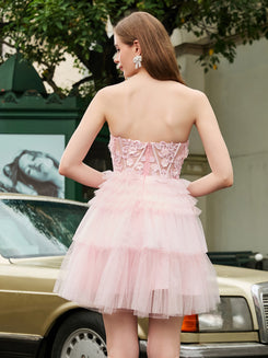 Sheer Sweetheart Applique Tiered Tulle Short Dress Cinnamon Rose main image 0