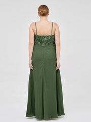 Lace and Chiffon Long Dresses with Spaghetti Straps Olive Green