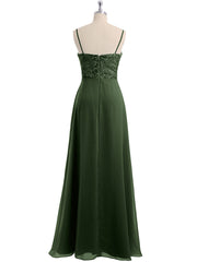 Lace and Chiffon Long Dresses with Spaghetti Straps Olive Green