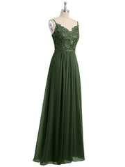 Lace and Chiffon Long Dresses with Spaghetti Straps Olive Green