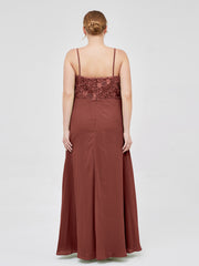 Lace and Chiffon Long Dresses with Spaghetti Straps Terracotta