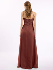 Lace and Chiffon Long Dresses with Spaghetti Straps Terracotta