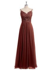 Lace and Chiffon Long Dresses with Spaghetti Straps Terracotta
