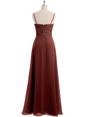 Lace and Chiffon Long Dresses with Spaghetti Straps Terracotta