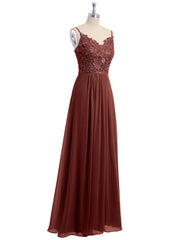 Lace and Chiffon Long Dresses with Spaghetti Straps Terracotta