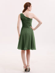 One Shoulder Short Lace Bridesmaid Dress Olive Green Plus Size