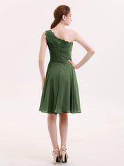 One Shoulder Short Lace Bridesmaid Dress Olive Green