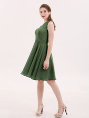 One Shoulder Short Lace Bridesmaid Dress Olive Green