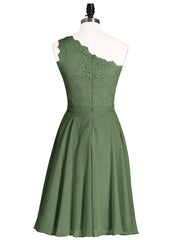One Shoulder Short Lace Bridesmaid Dress Olive Green Plus Size