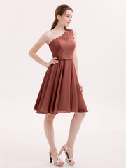 One Shoulder Short Lace Bridesmaid Dress Terracotta